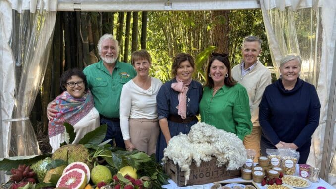 Peter Salleras, Bronwyn Neuendorf, Kay Tommerup (Agritourism Queensland President), David Counsell, Tina McPherson (Agritourism Queensland Vice President) at the Agritourism Queensland launch.